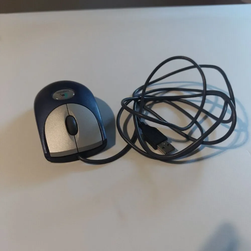 Logitech M-BJ58 Optical Wheel Mouse USB Wired Blue/Silver Vintage Y2K Tested